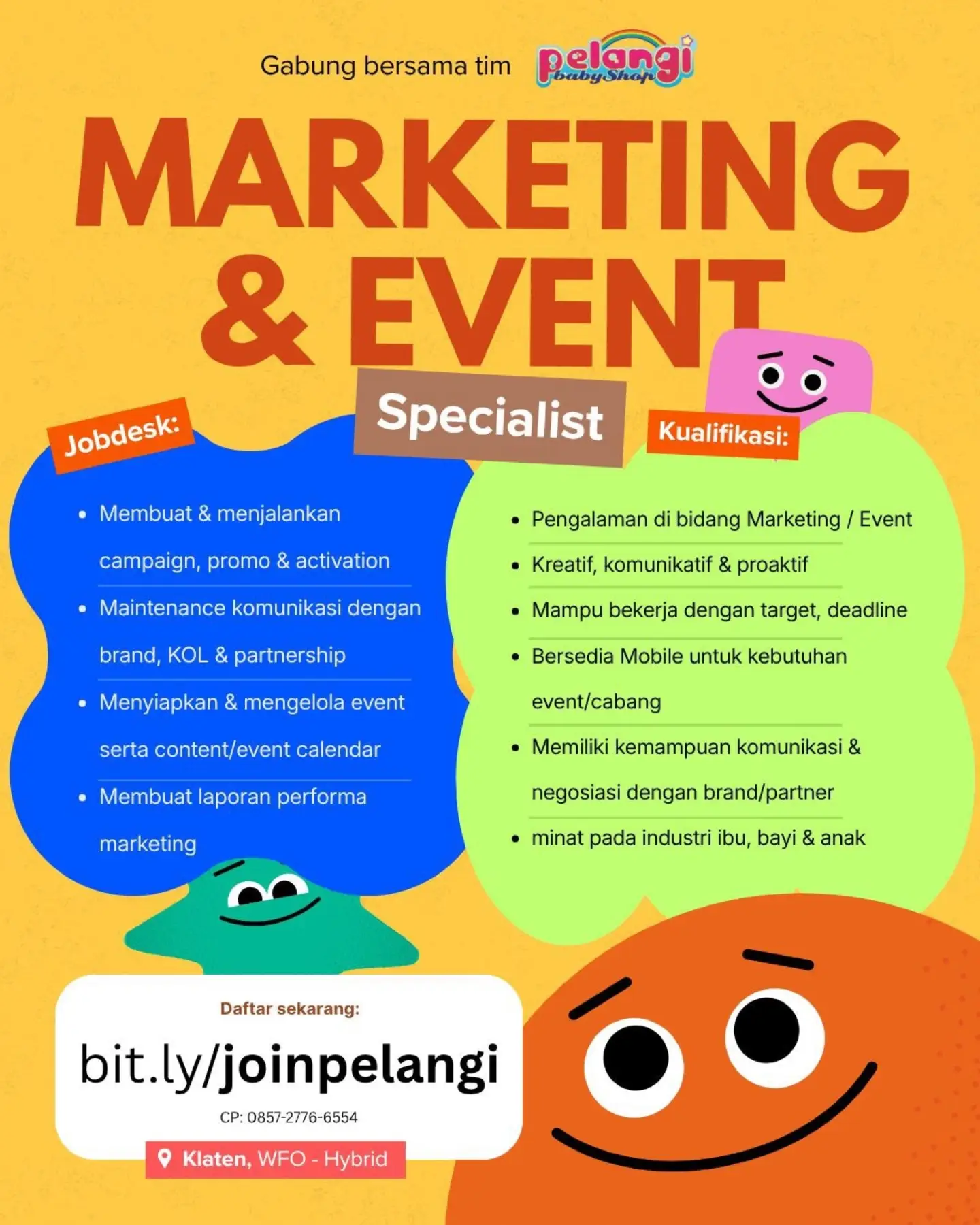 Poster Lowongan Kerja Marketing & Event Specialist - Pelangi Baby Shop