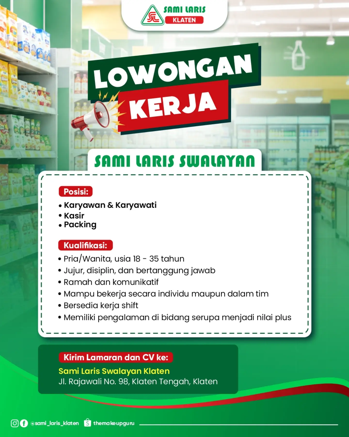 Poster Lowongan Kerja Sami Laris Swalayan Klaten