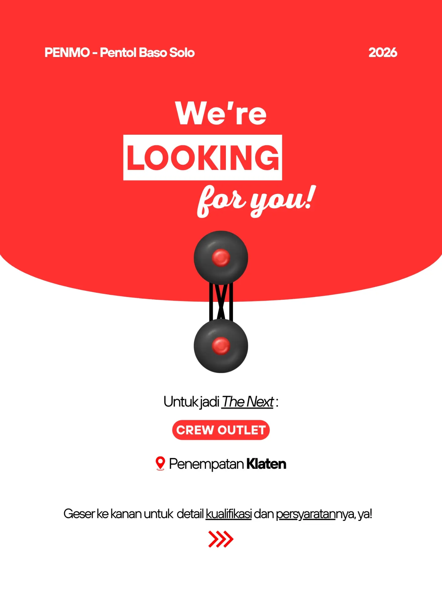 Poster Lowongan Kerja Crew Outlet - PENMO - Pentol Baso Solo