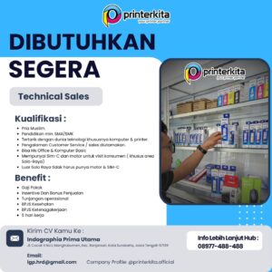 Lowongan Kerja Technical Sales di Indographia Prima Utama (Printerkita) (Surakarta (Solo Raya))