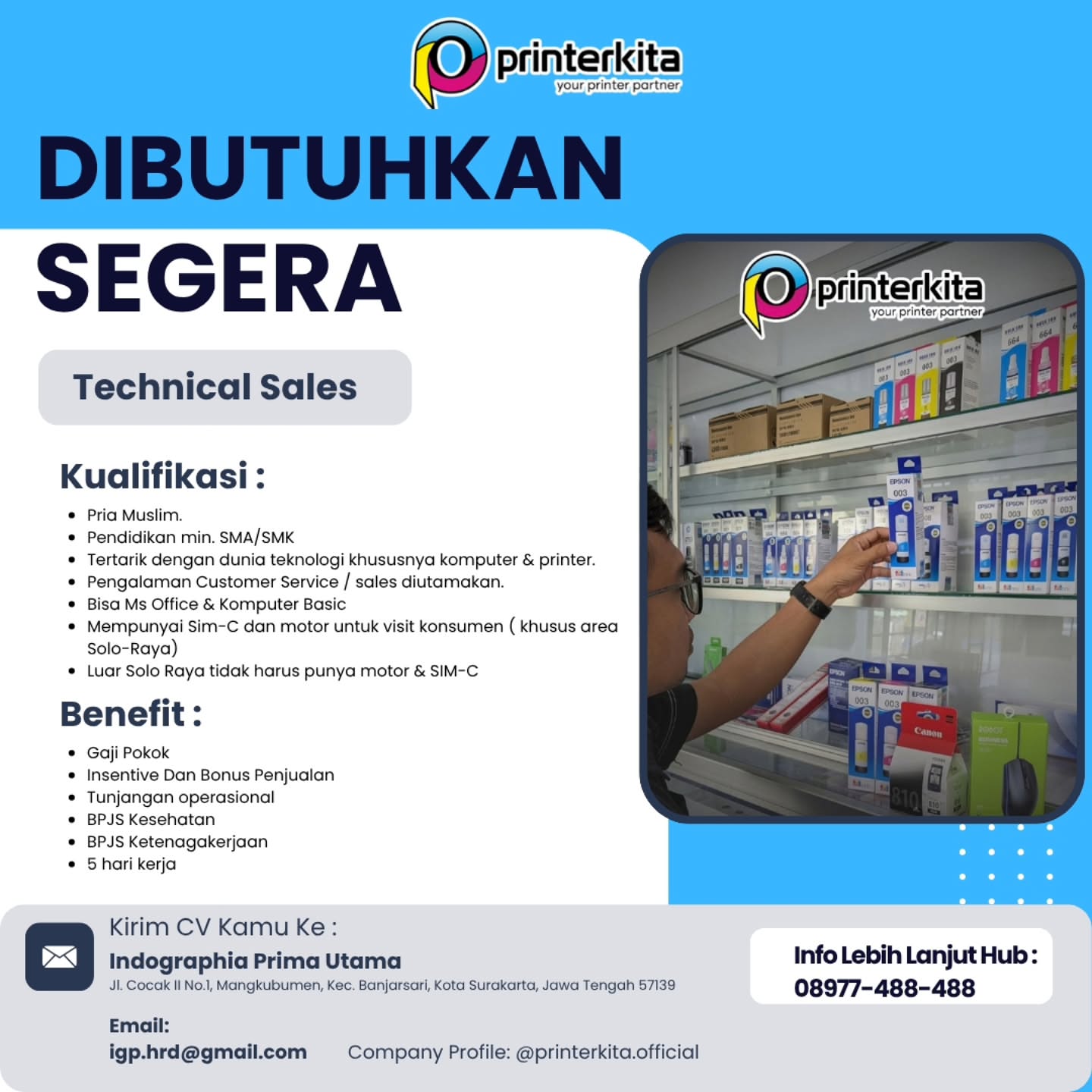 Poster Lowongan Kerja Technical Sales - Indographia Prima Utama (Printerkita)