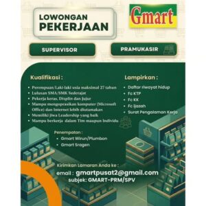 Lowongan Kerja di Gmart (Supervisor & Pramukasir) – Sukoharjo & Sragen
