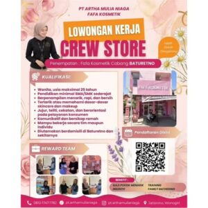 Lowongan Kerja Crew Store di PT Artha Mulia Niaga (Fafa Kosmetik) (Baturetno, Wonogiri)