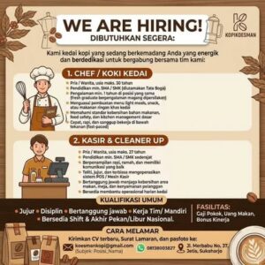 Lowongan Kerja di Kopi Koesman (Chef / Koki Kedai & Kasir & Cleaner Up) – Sukoharjo