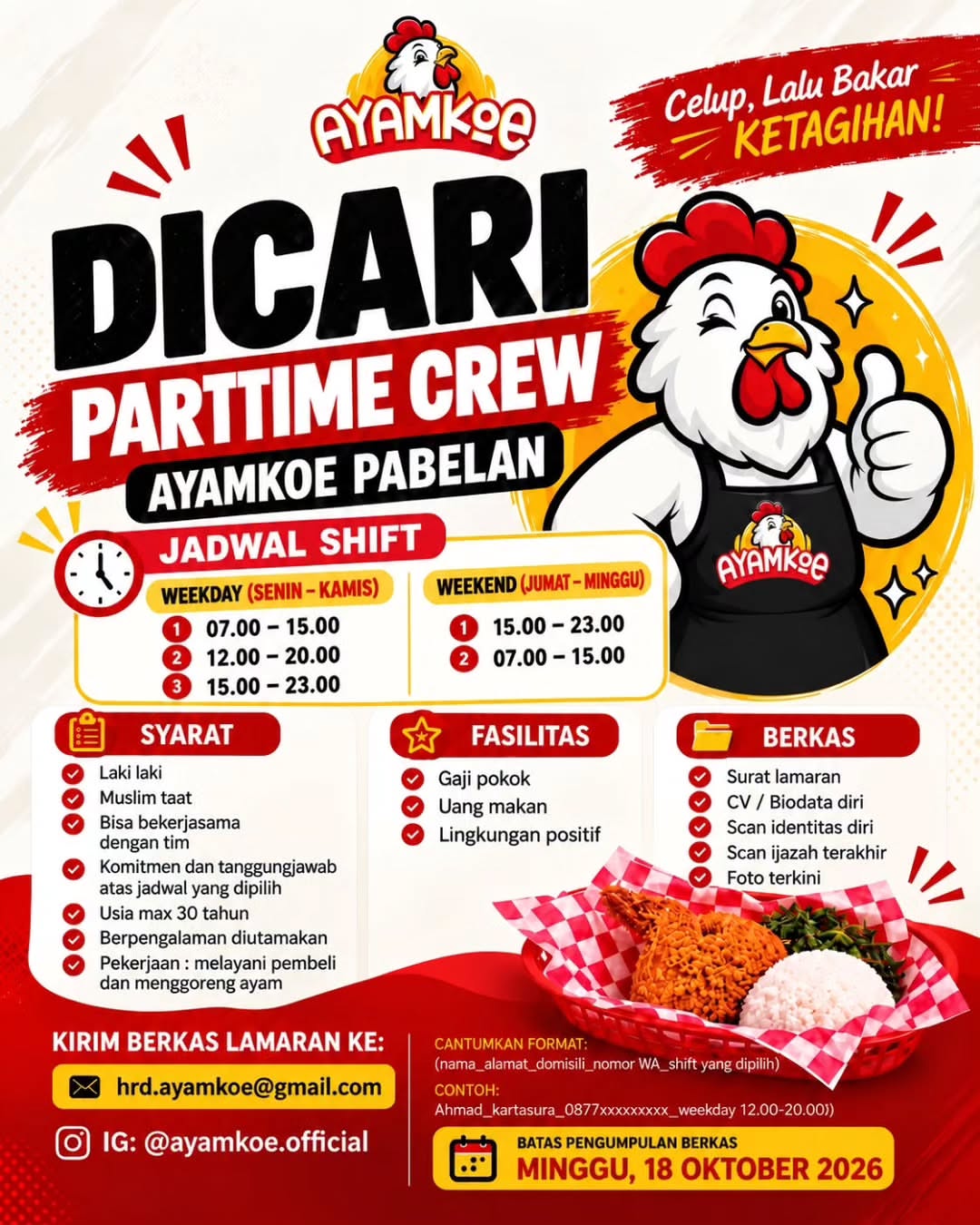 Poster Lowongan Kerja Part-Time Crew - AyamKoe