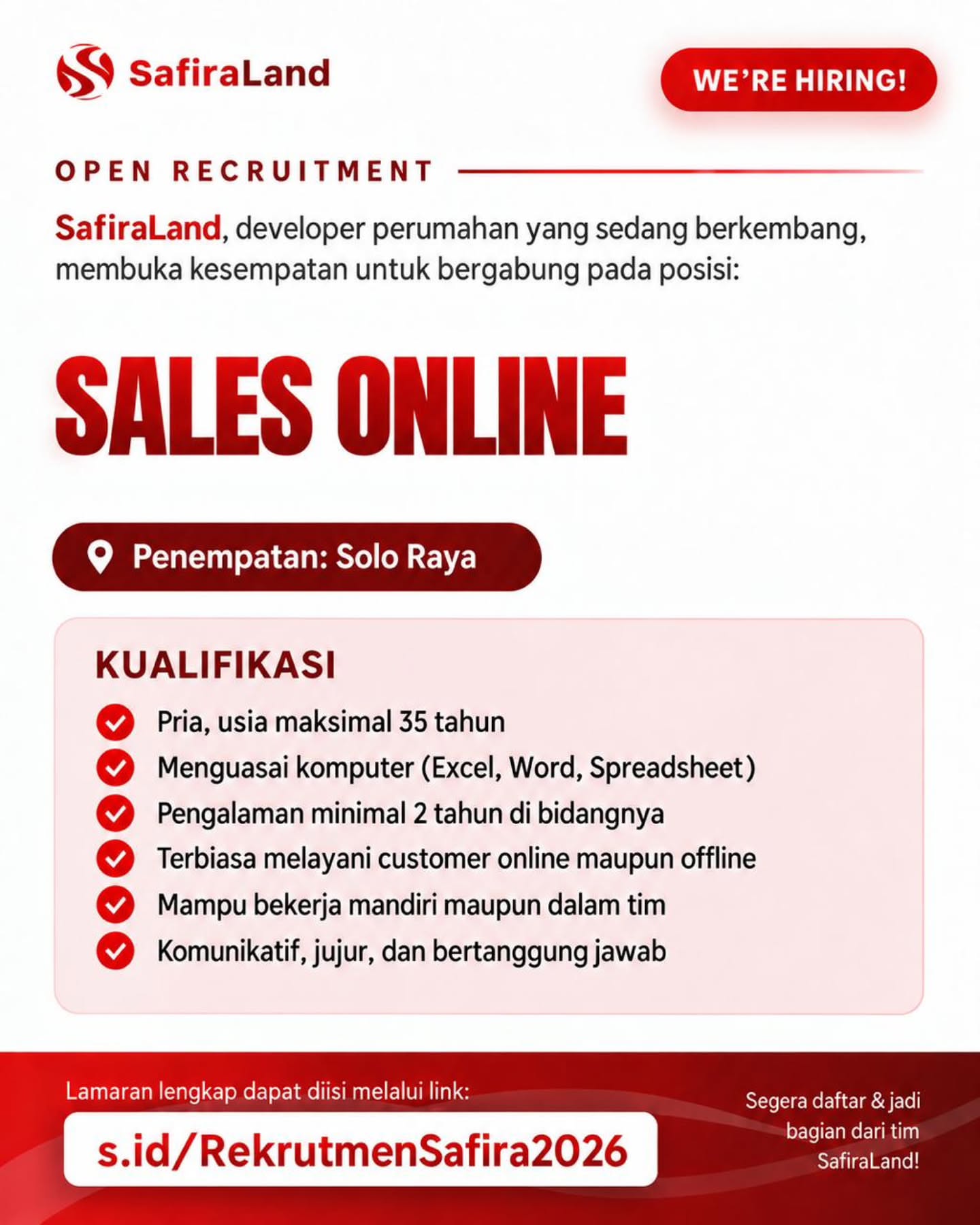 Poster Lowongan Kerja Sales Online - SafiraLand