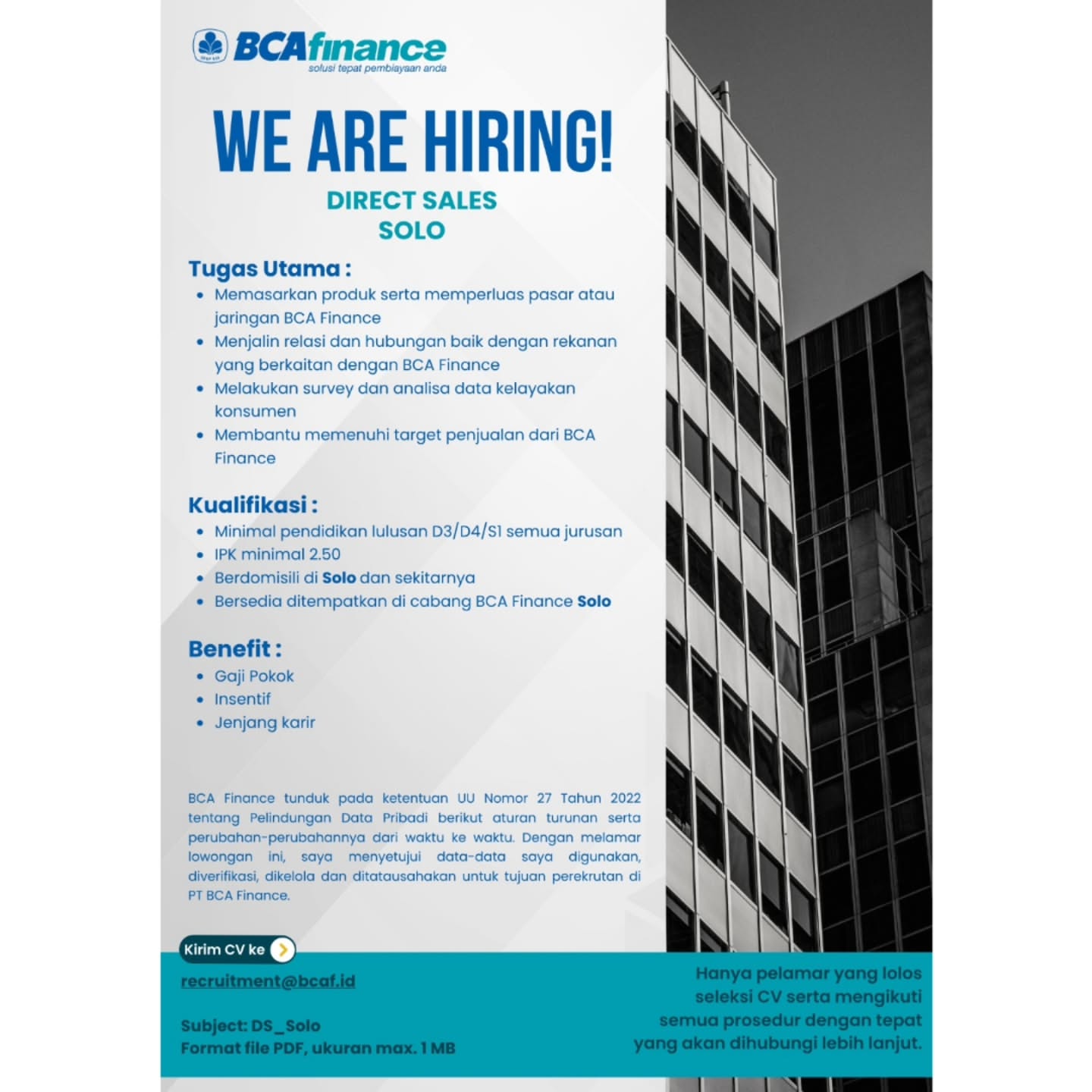 Poster Lowongan Kerja Direct Sales - PT BCA Finance