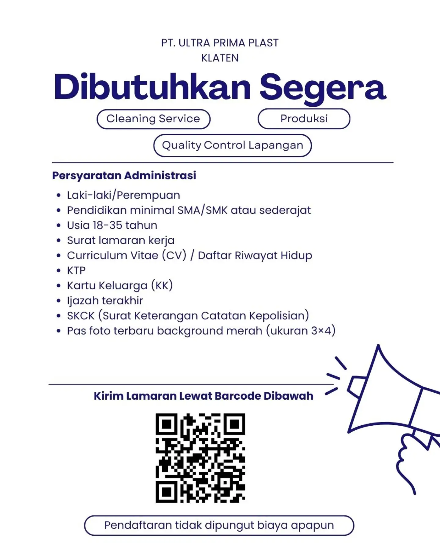 Poster Lowongan Kerja PT. Ultra Prima Plast
