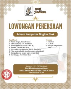 Lowongan Kerja Admin Komputer Bagian Stok di Batik Fabian (Solo & Sukoharjo)