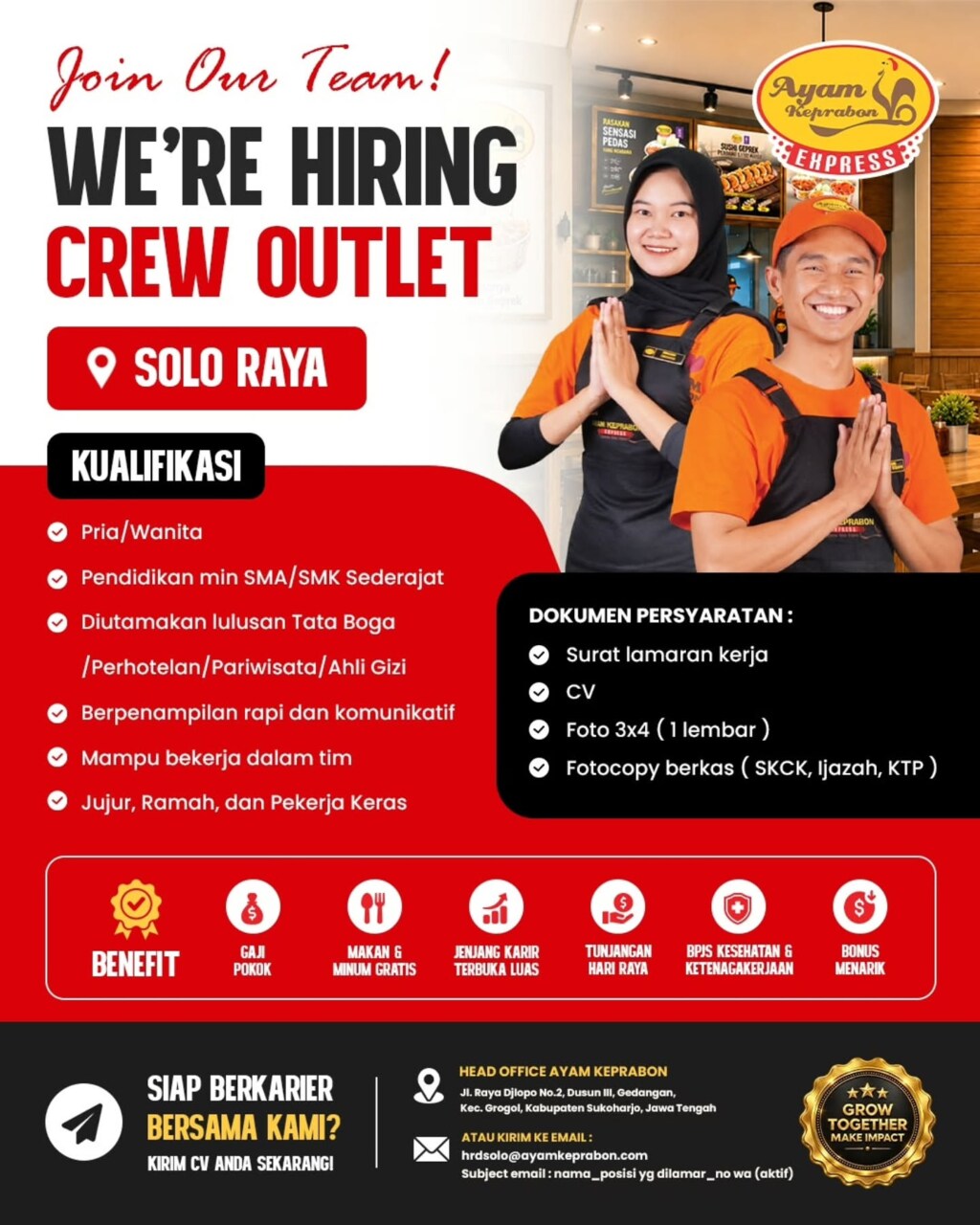 Poster Lowongan Kerja Waitress - Ayam Keprabon