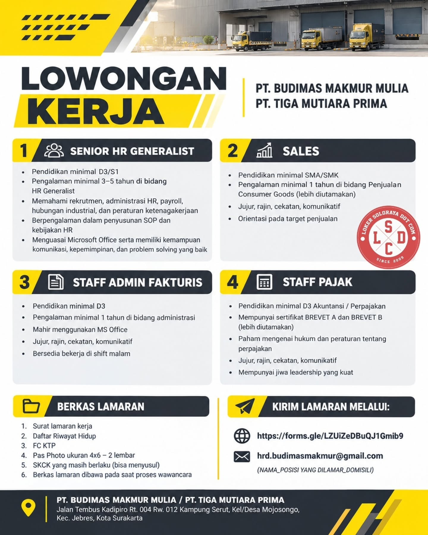 Poster Lowongan Kerja PT Budimas Makmur Mulia & PT Tiga Mutiara Prima
