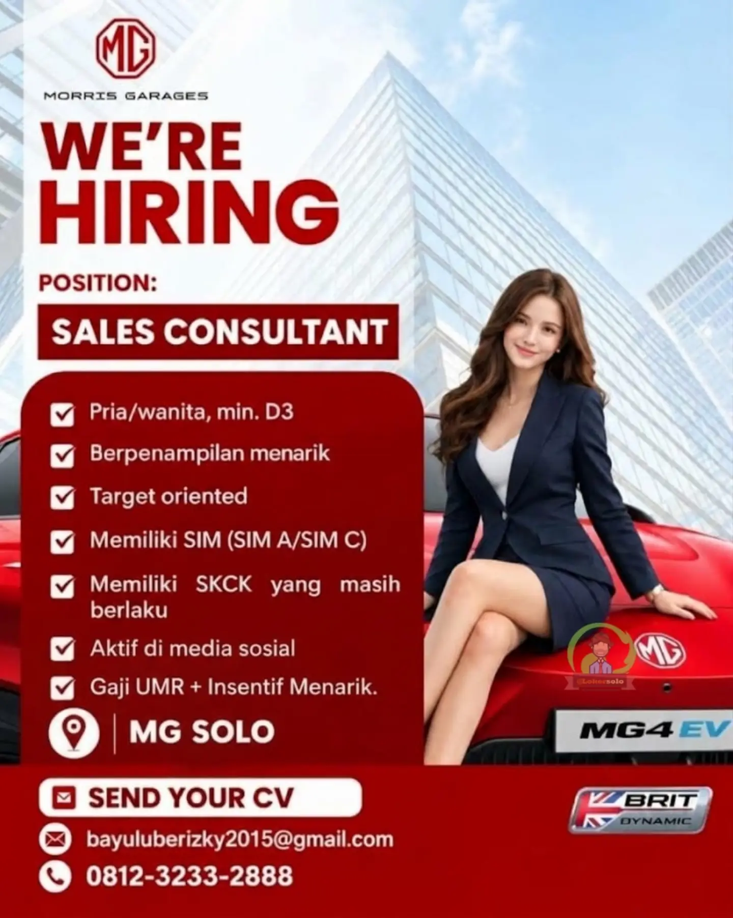 Poster Lowongan Kerja Sales Consultant - Morris Garages (MG Solo)