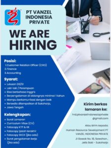 Lowongan Kerja di PT Vanzel Indonesia Private (Customer Relation Officer (CRO), Finance, & Accounting) – Sukoharjo