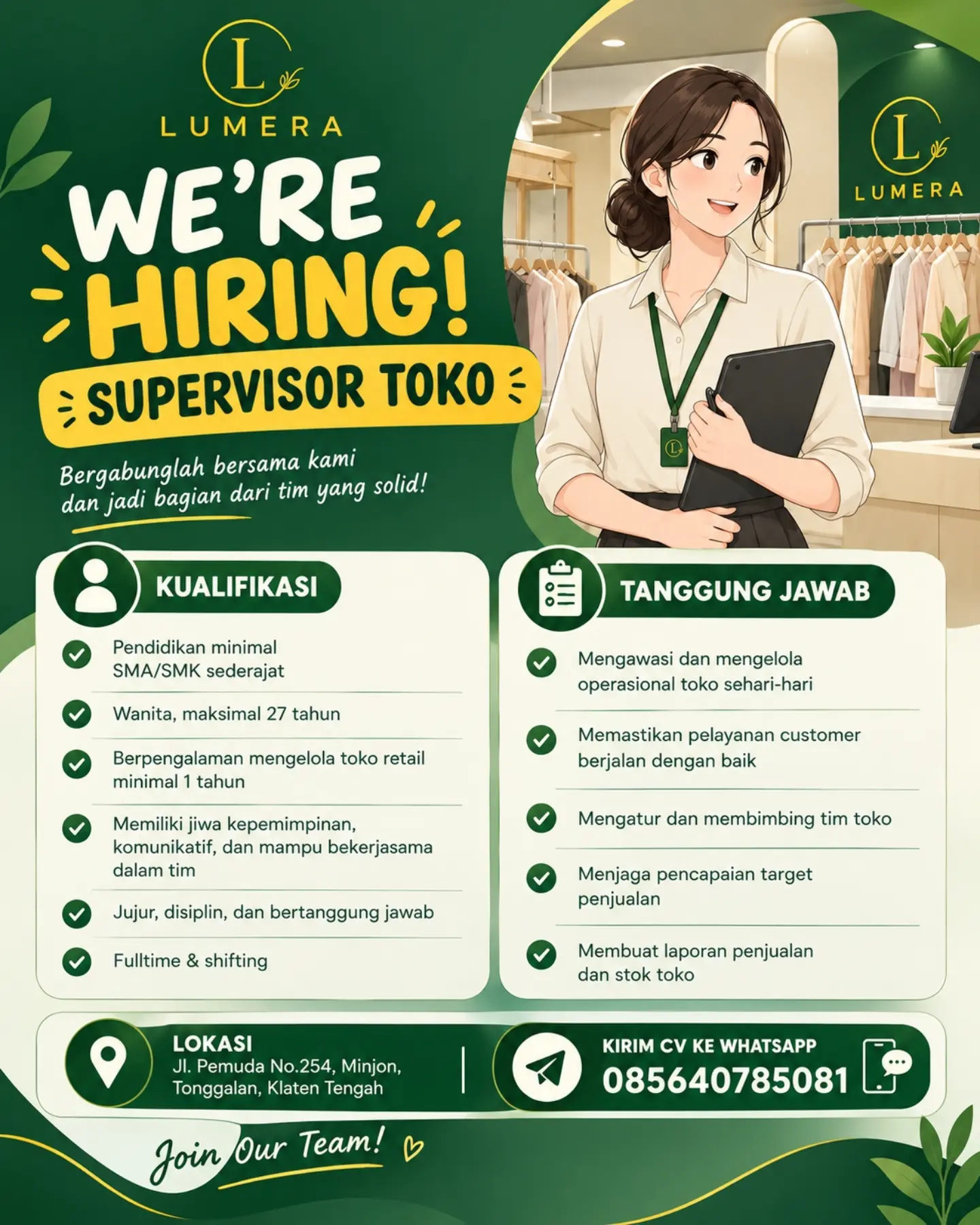 Poster Lowongan Kerja Supervisor Toko - Lumera