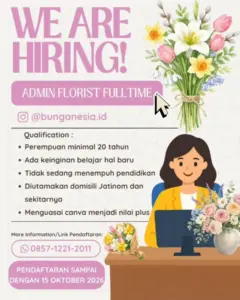 Lowongan Kerja Admin Florist Fulltime di Bunganesia (@bunganesia.id) (Jatinom, Klaten)
