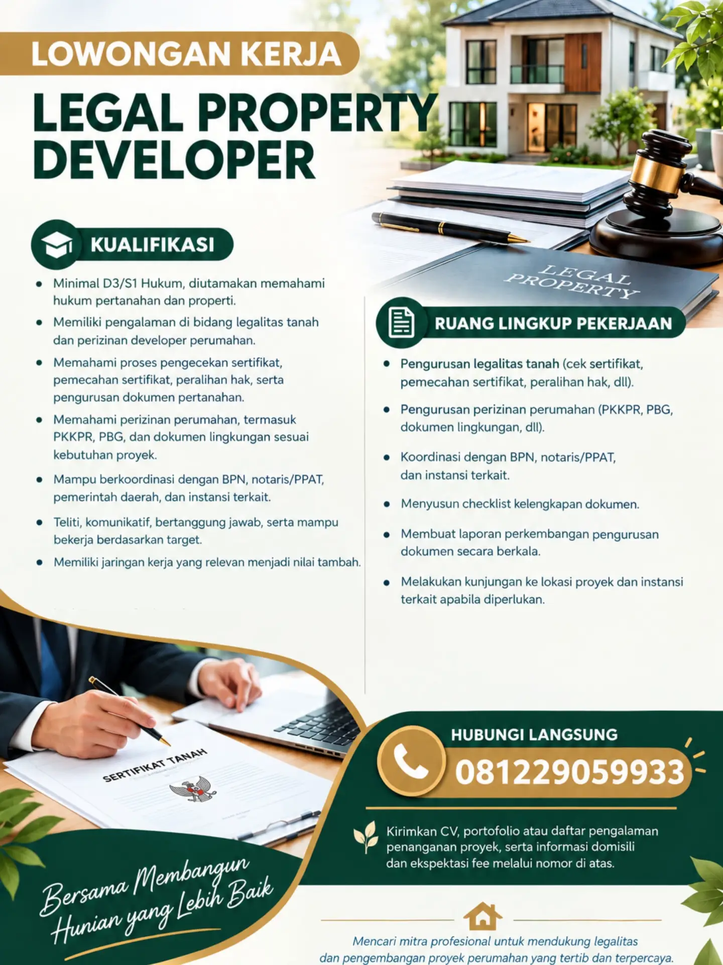 Poster Lowongan Kerja Legal Property Developer - Zivana Graha