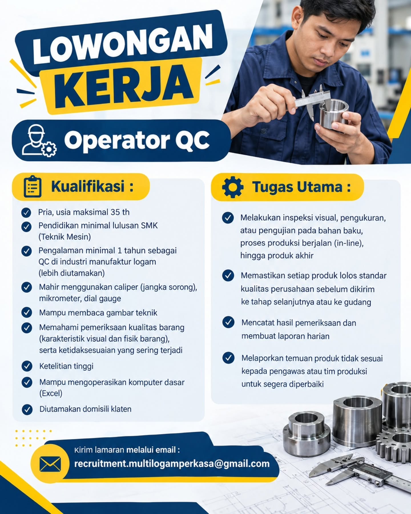 Poster Lowongan Kerja Operator QC - PT. Multi Logam Perkasa