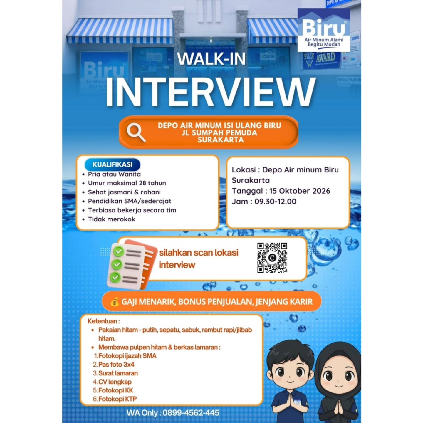 Poster Lowongan Kerja Operator Depot / Staff - Depo Air Minum Biru Surakarta