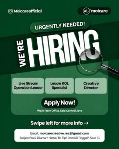 Lowongan Kerja di Moicare (Moicare Group) (Creative Director, Live Stream Operation Leader, & Leader KOL Specialist) – Solo