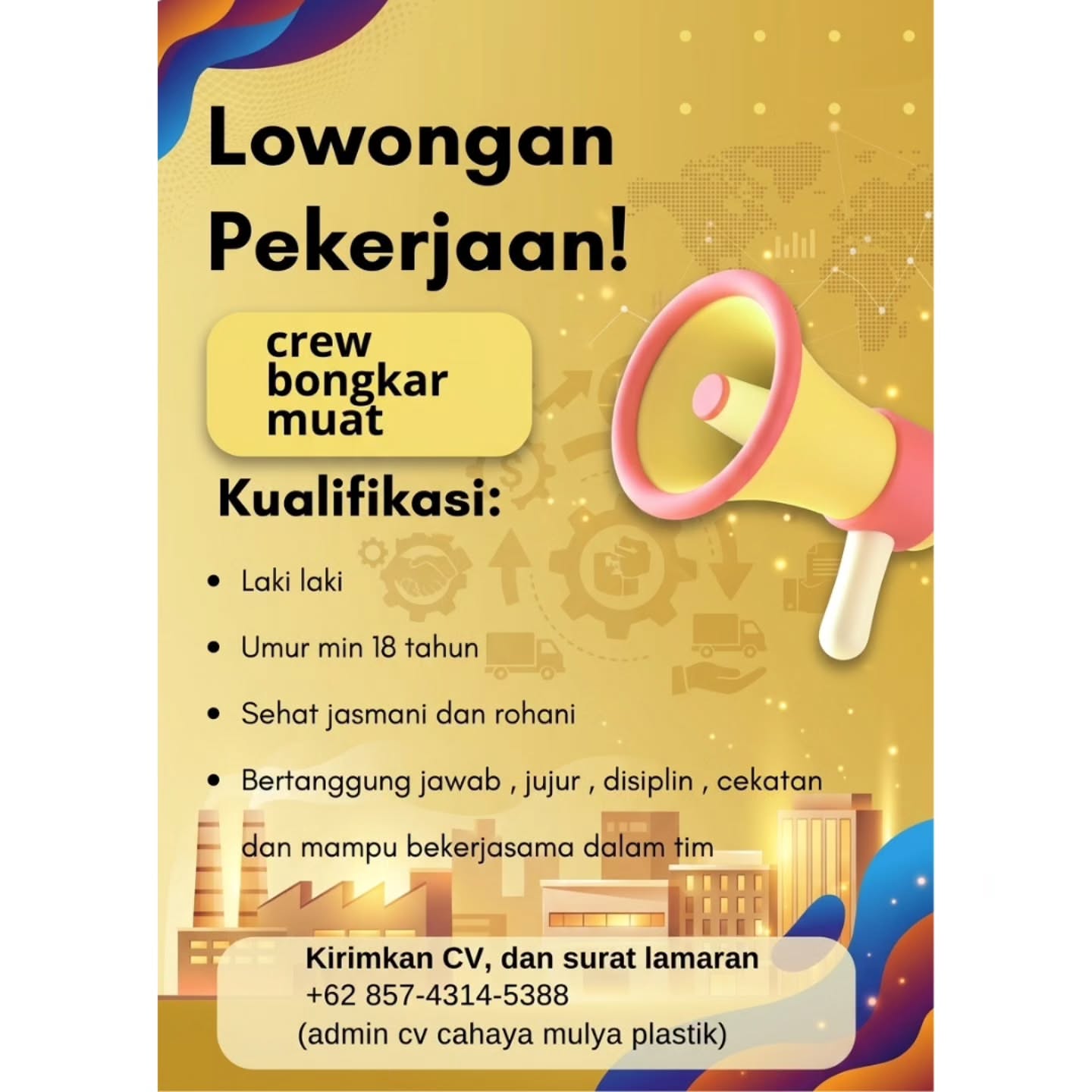 Poster Lowongan Kerja CV Cahaya Mulya Plastik Slide 1