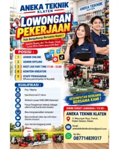 Lowongan Kerja di Aneka Teknik Klaten (5 Posisi (Admin Online, Admin Offline, dll)) – Klaten