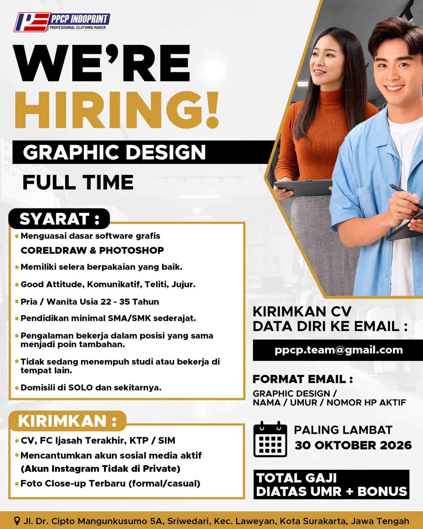 Poster Lowongan Kerja Graphic Design - PPCP Indoprint Solo