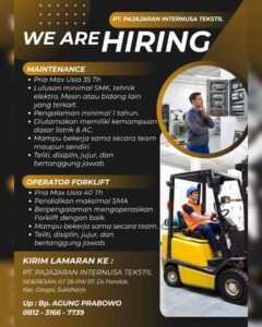 Lowongan Kerja di PT. Pajajaran Internusa Tekstil (Maintenance & Operator Forklift) – Sukoharjo