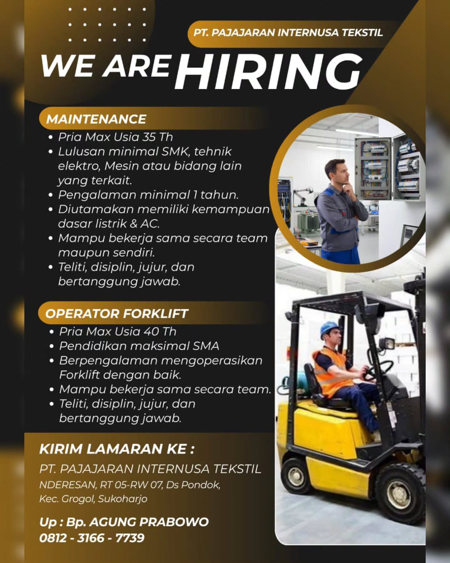 Poster Lowongan Kerja PT. Pajajaran Internusa Tekstil