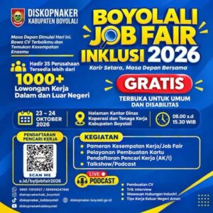 Lowongan Kerja Peserta Job Fair (1000+ Lowongan Kerja Hadir 35 Perusahaan) di Diskopnaker Kabupaten Boyolali (Halaman Kantor Dinas Koperasi dan Tenaga Kerja Kabupaten Boyolali)