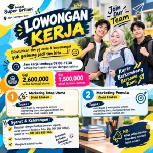 Lowongan Kerja di Bimbel Super Brilian (Marketing Tetap Utama (Divisi Edukasi) & Marketing Pemula (Divisi Edukasi)) – Solo