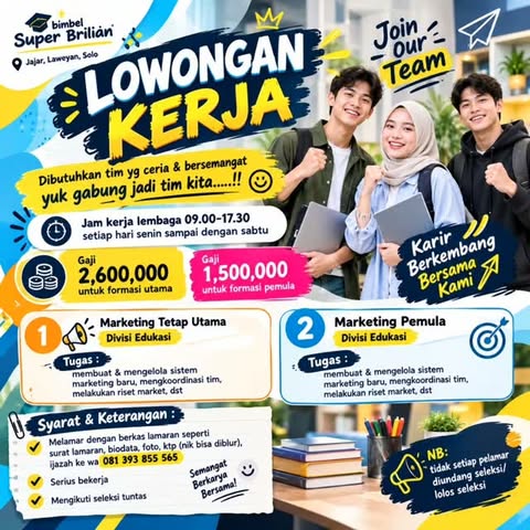 Poster Lowongan Kerja Bimbel Super Brilian