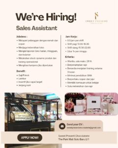 Lowongan Kerja Sales Assistant Part Time di Sweet Present Chocolaterie (The Park Mall Solo Baru Lt 1, Sukoharjo)