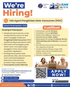 Lowongan Kerja Tele Agent Pengkinian Data Konsumen (PDK) di PT Sejahtera Mitra Solusi (Solo)