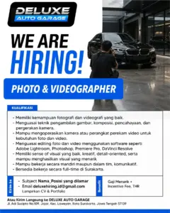 Lowongan Kerja Photo & Videographer di Deluxe Auto Garage (Surakarta)