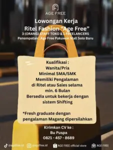 Lowongan Kerja di Age Free (Ritel Fashion) (Staff Toko & Freelancer) – Solo Baru (Sukoharjo)