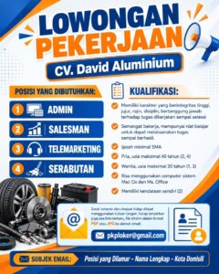 Lowongan Kerja di CV. David Aluminium (4 Posisi (Admin, Salesman, dll)) – Solo