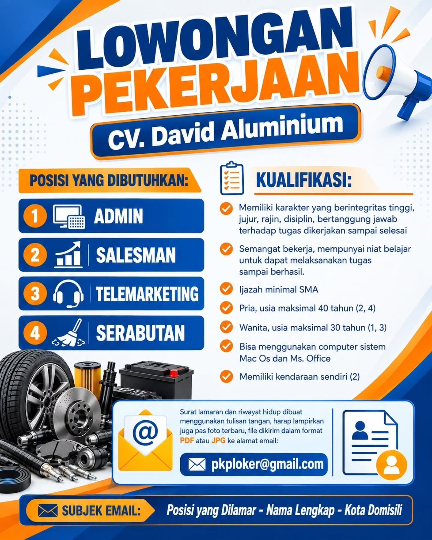 Poster Lowongan Kerja CV. David Aluminium