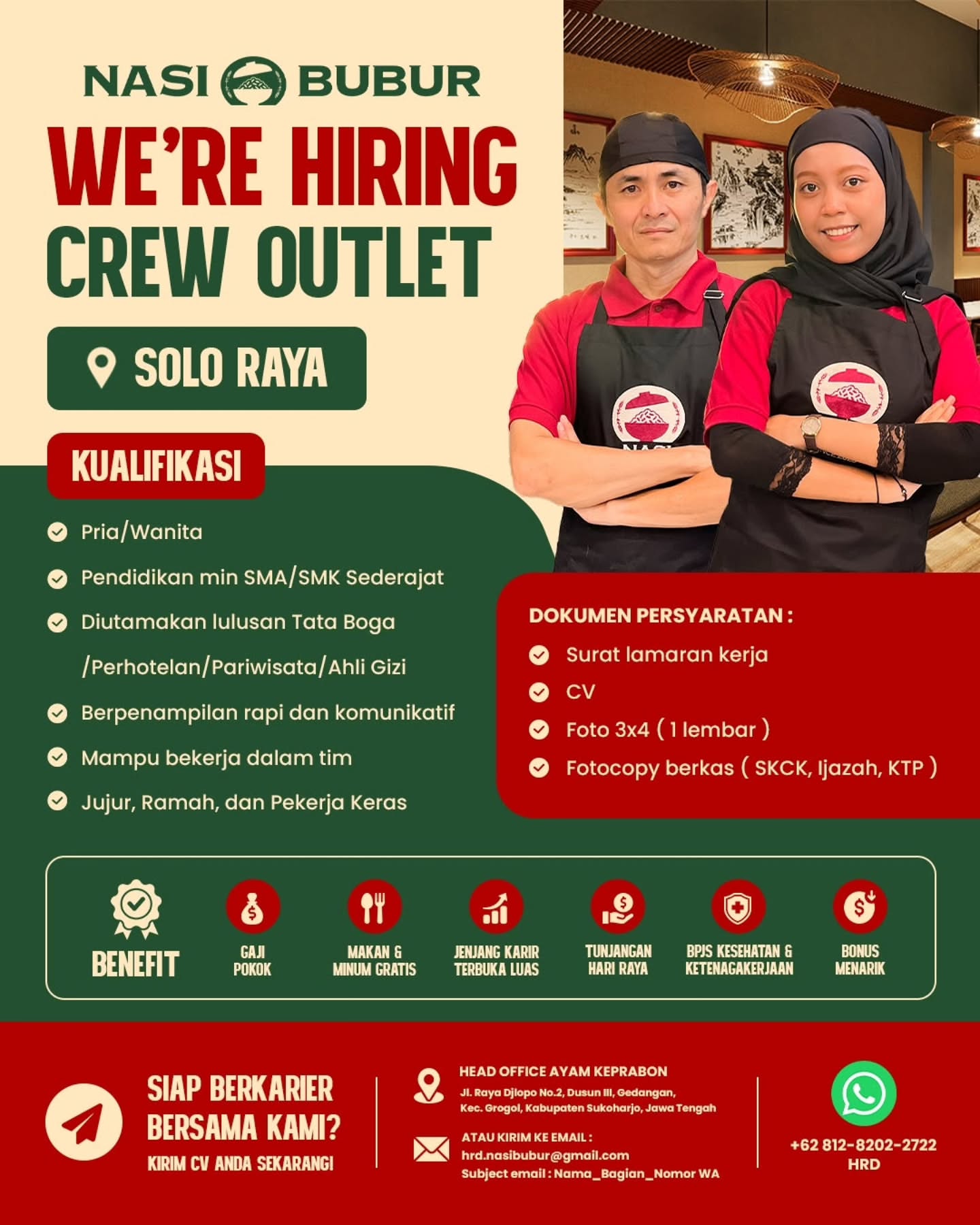 Poster Lowongan Kerja Crew Outlet - Nasi Bubur (Keprabon Group)