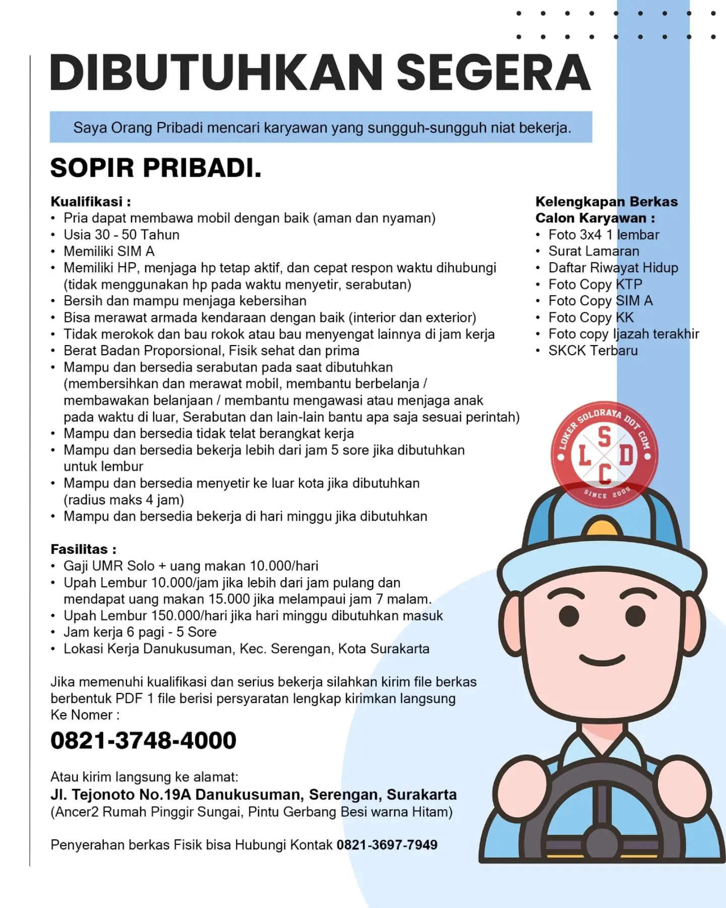 Poster Lowongan Kerja Sopir Pribadi - Pribadi / Perorangan