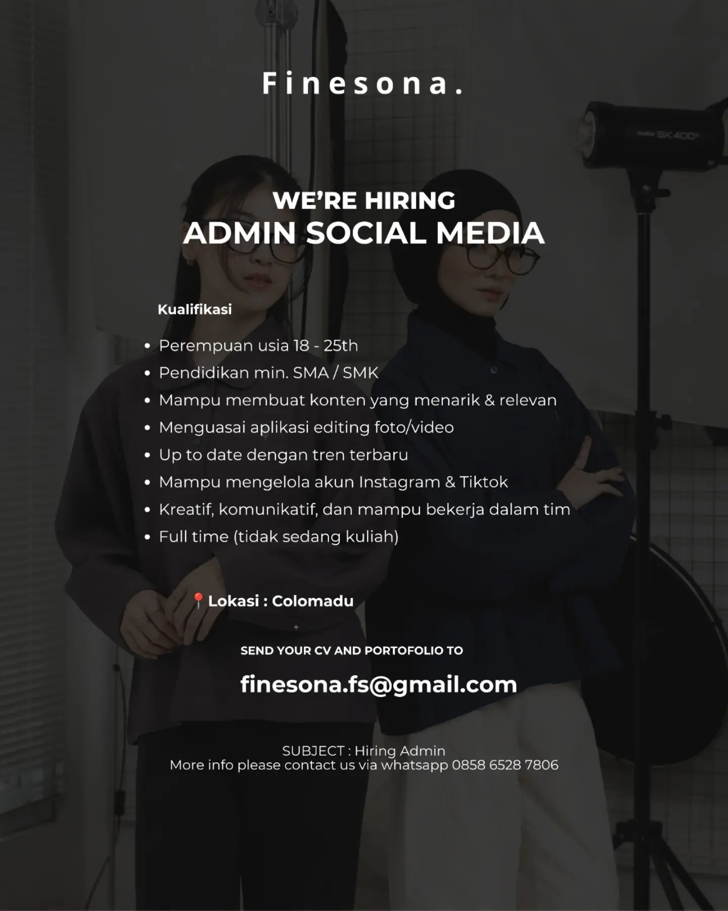 Poster Lowongan Kerja Admin Social Media - Finesona