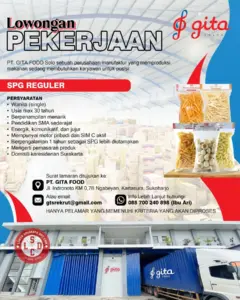 Lowongan Kerja SPG Reguler di PT. Gita Food Solo (Kartasura, Sukoharjo)