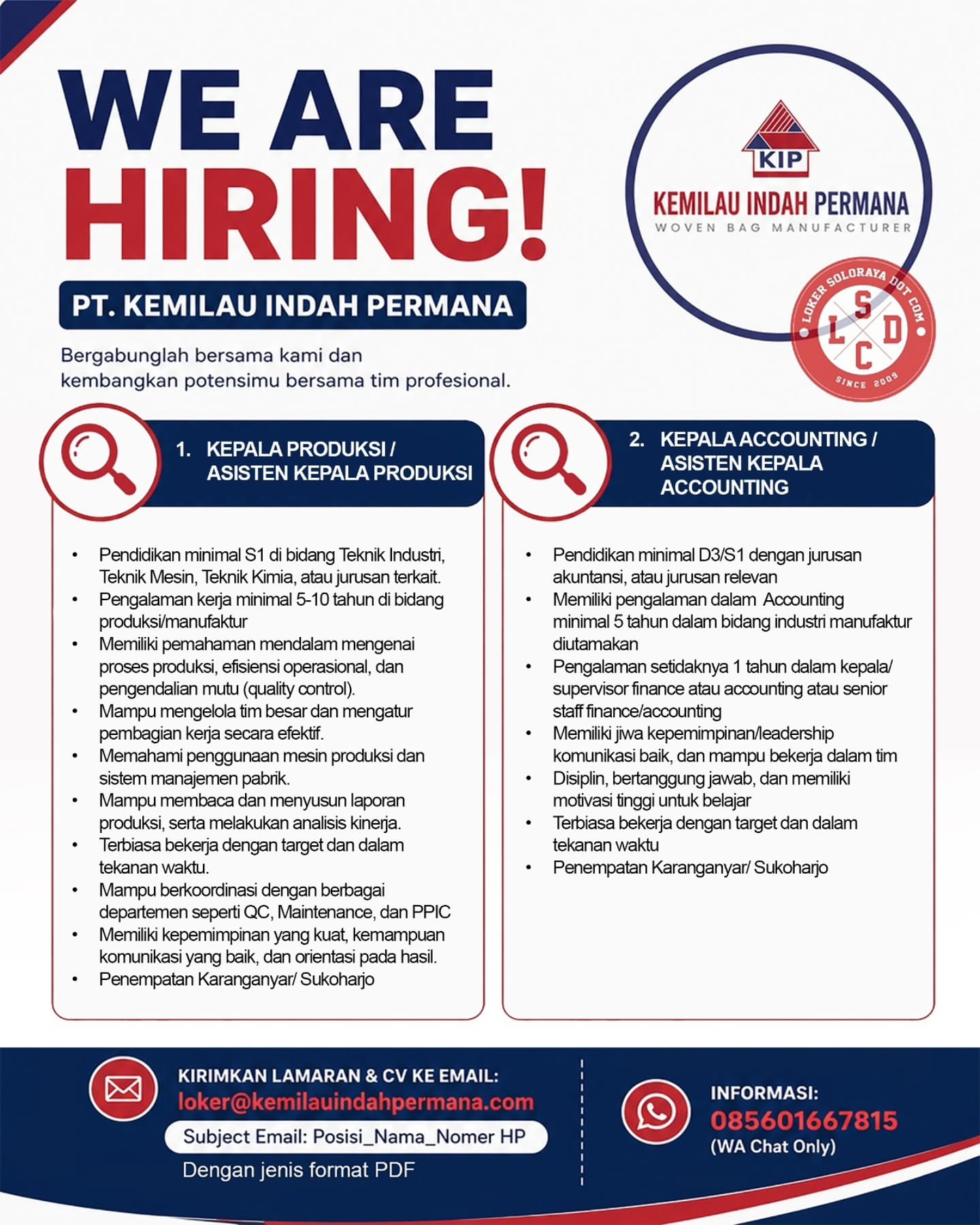 Poster Lowongan Kerja PT Kemilau Indah Permana Slide 1
