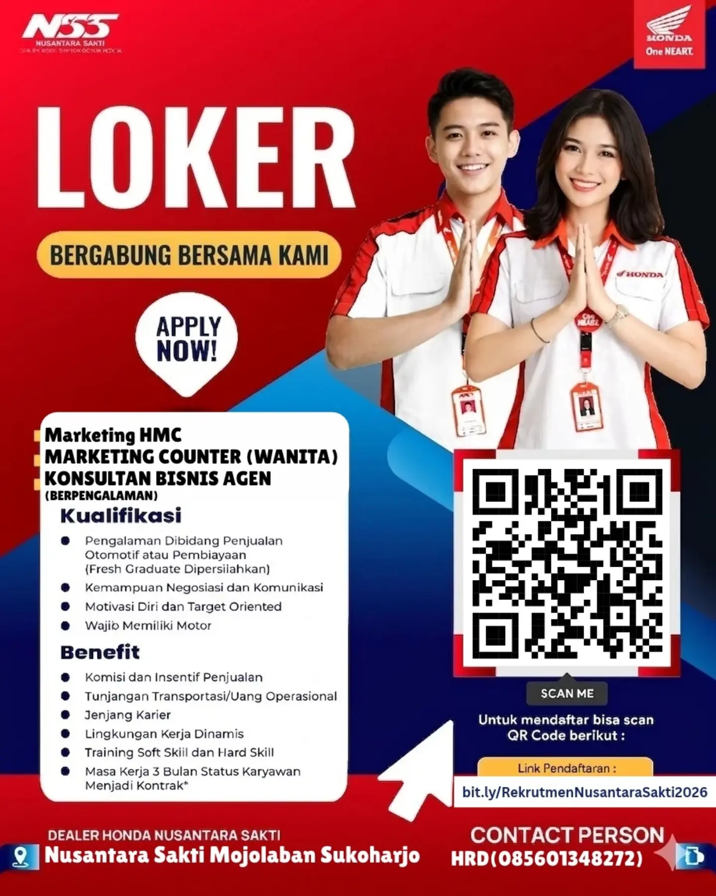 Poster Lowongan Kerja Nusantara Sakti Group (Dealer Honda Nusantara Sakti)