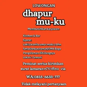 Lowongan Kerja Kitchen & Bar di Dhapur Mu-Ku (Cemani, Sukoharjo)
