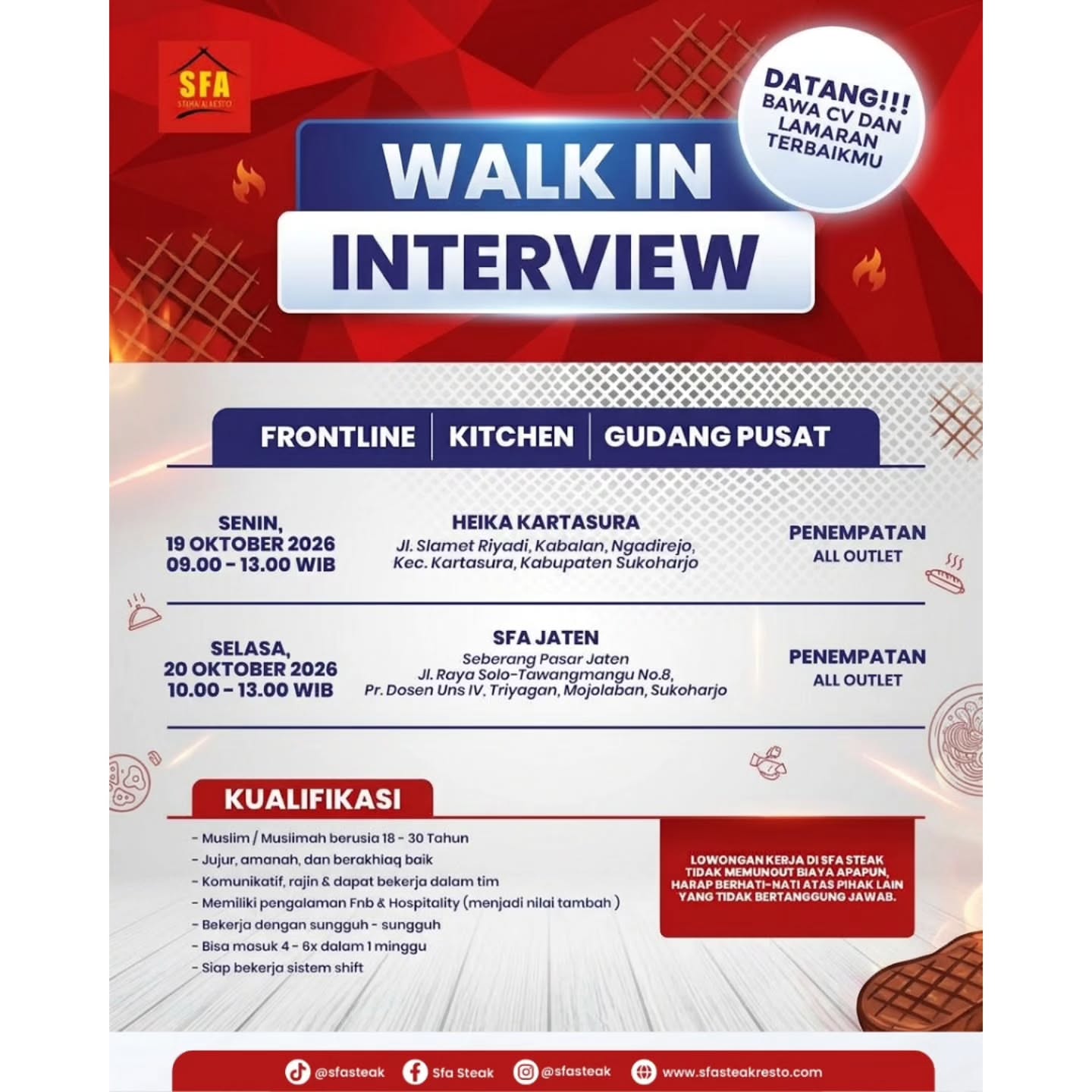 Poster Lowongan Kerja SFA Steak & Resto & Heika Kopi Slide 1