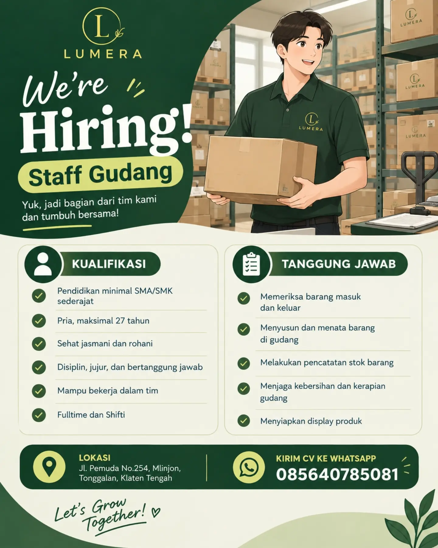 Poster Lowongan Kerja Staff Gudang - Lumera Indonesia