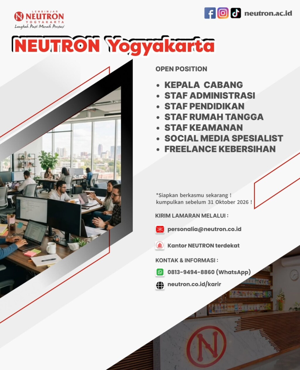 Poster Lowongan Kerja Staf Rumah Tangga - NEUTRON YOGYAKARTA