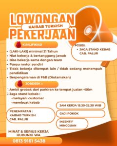 Lowongan Kerja Jaga Stand Kebab di Kaibab Turkish (Palur, Karanganyar)