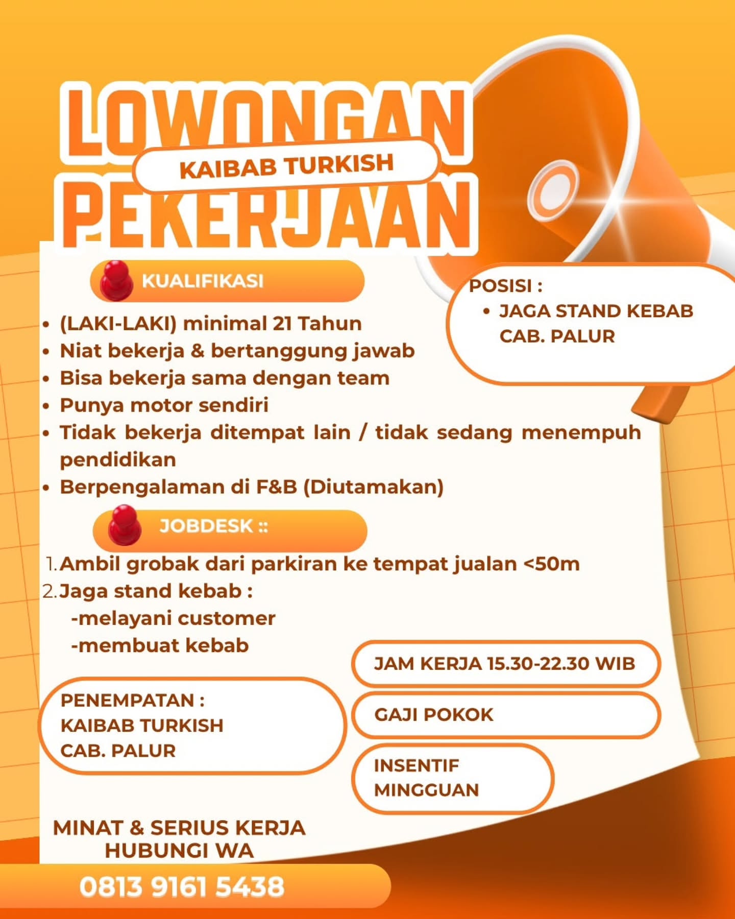 Poster Lowongan Kerja Jaga Stand Kebab - Kaibab Turkish