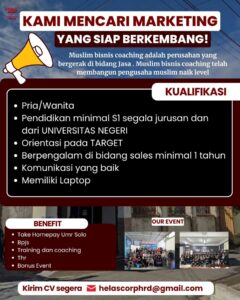 Lowongan Kerja di MBC Hamasah (Muslim Bisnis Coaching) (Marketing & Sales Online) – Solo